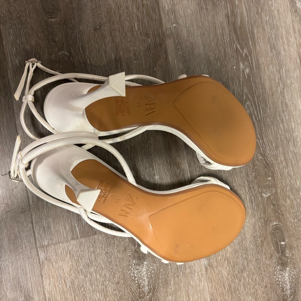 Zara White Strappy Heels In White Leather Size 40 - Picture 7 of 10